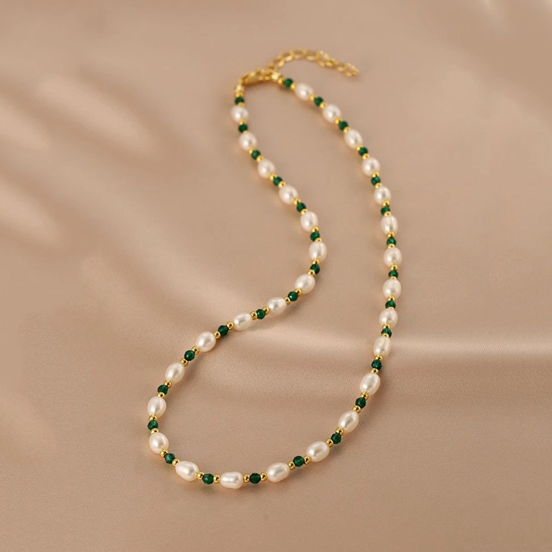 Pearl Choker Necklace Vintage - Изящное ожерелье Minar из зеленого стекла